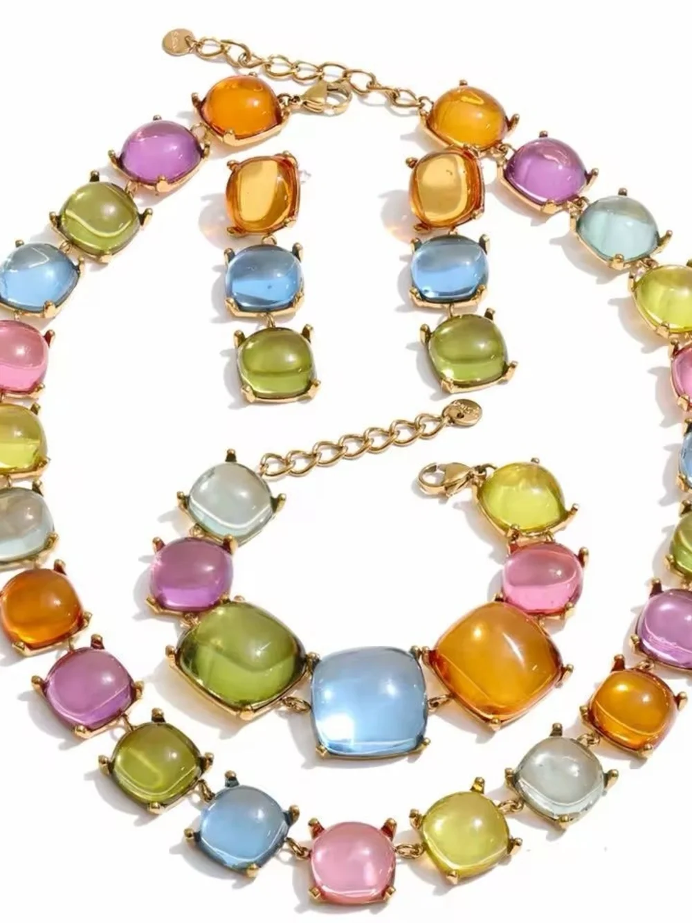 Pastel Multi-Color Crystal Tennis Necklace & Bracelet Set - Picture 3 of 6
